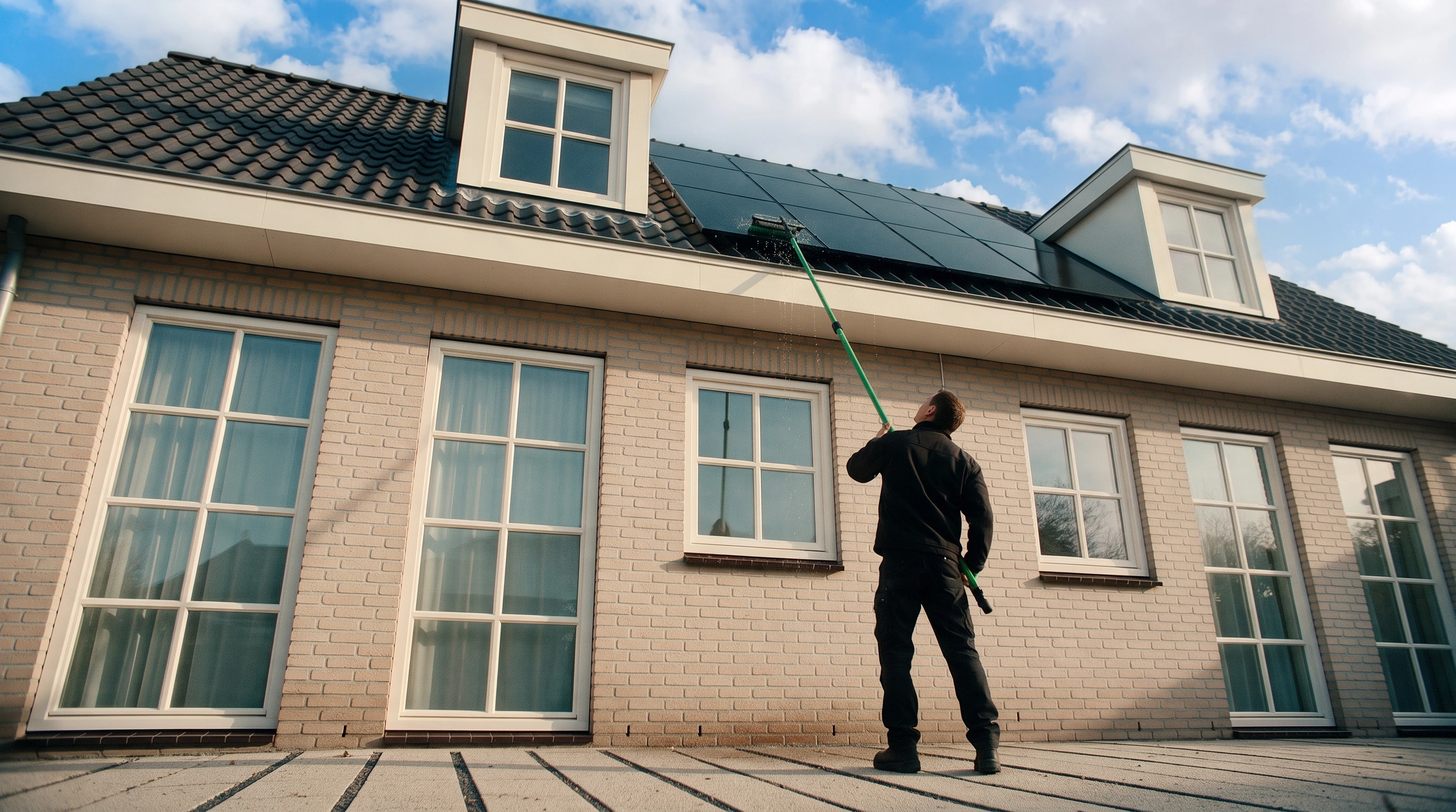 Técnico da Otovo a limpar painéis solares